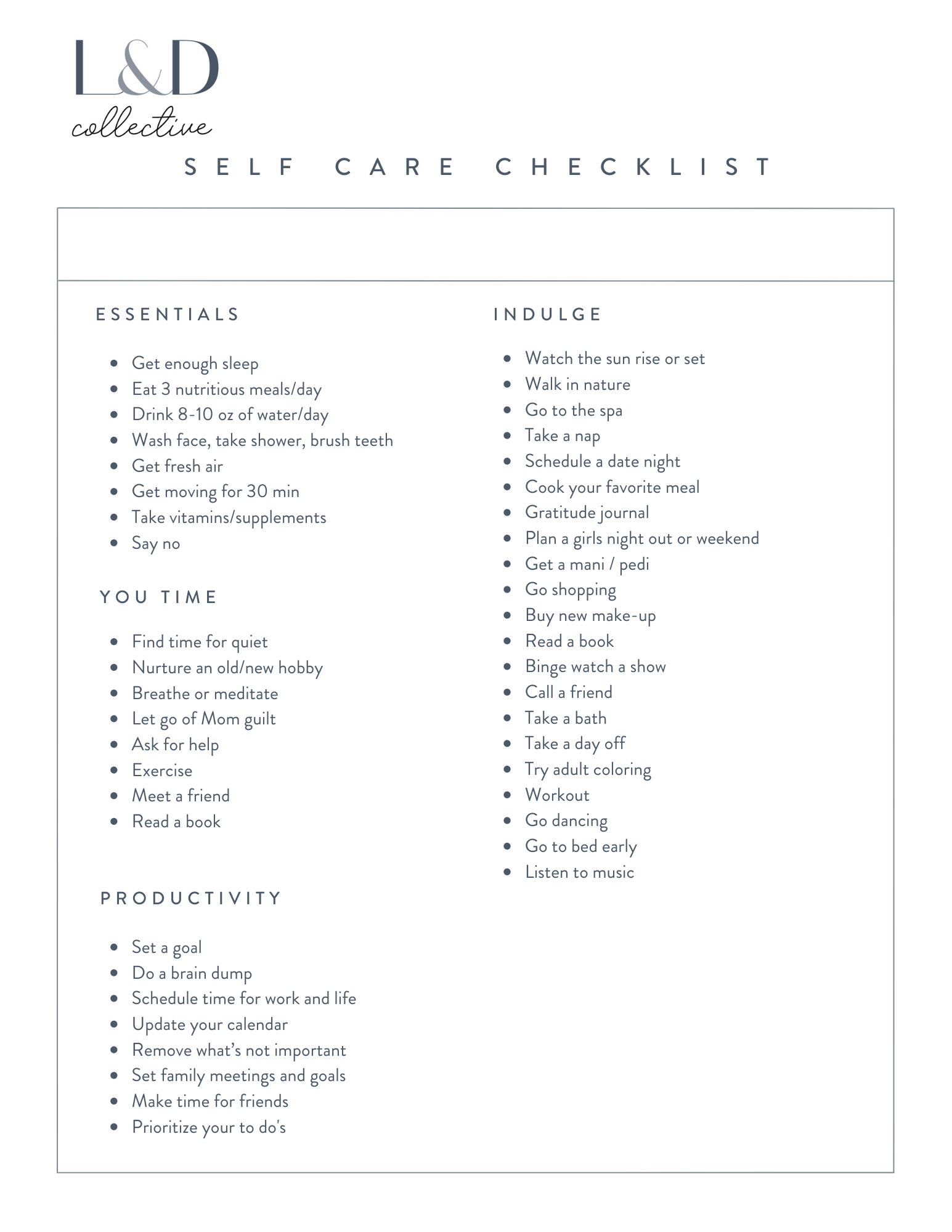 Your Self-Care Checklist – Loop & Dash